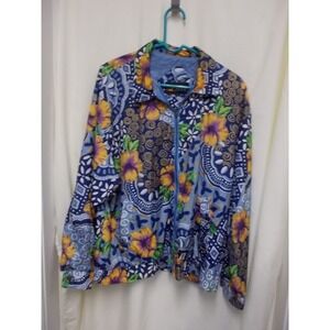Vintage Andy Johns Floral Mixed Print Zip Up Windbreaker Jacket Blue Womens L